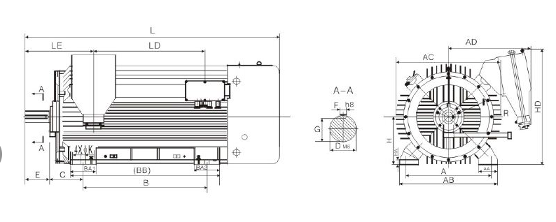 YBX3防爆高壓電機(jī)安裝尺寸圖 YBX3防爆高壓電機(jī)安裝尺寸圖